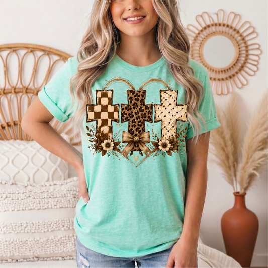 Christian Cross Trio Floral & Bow Graphic Tee