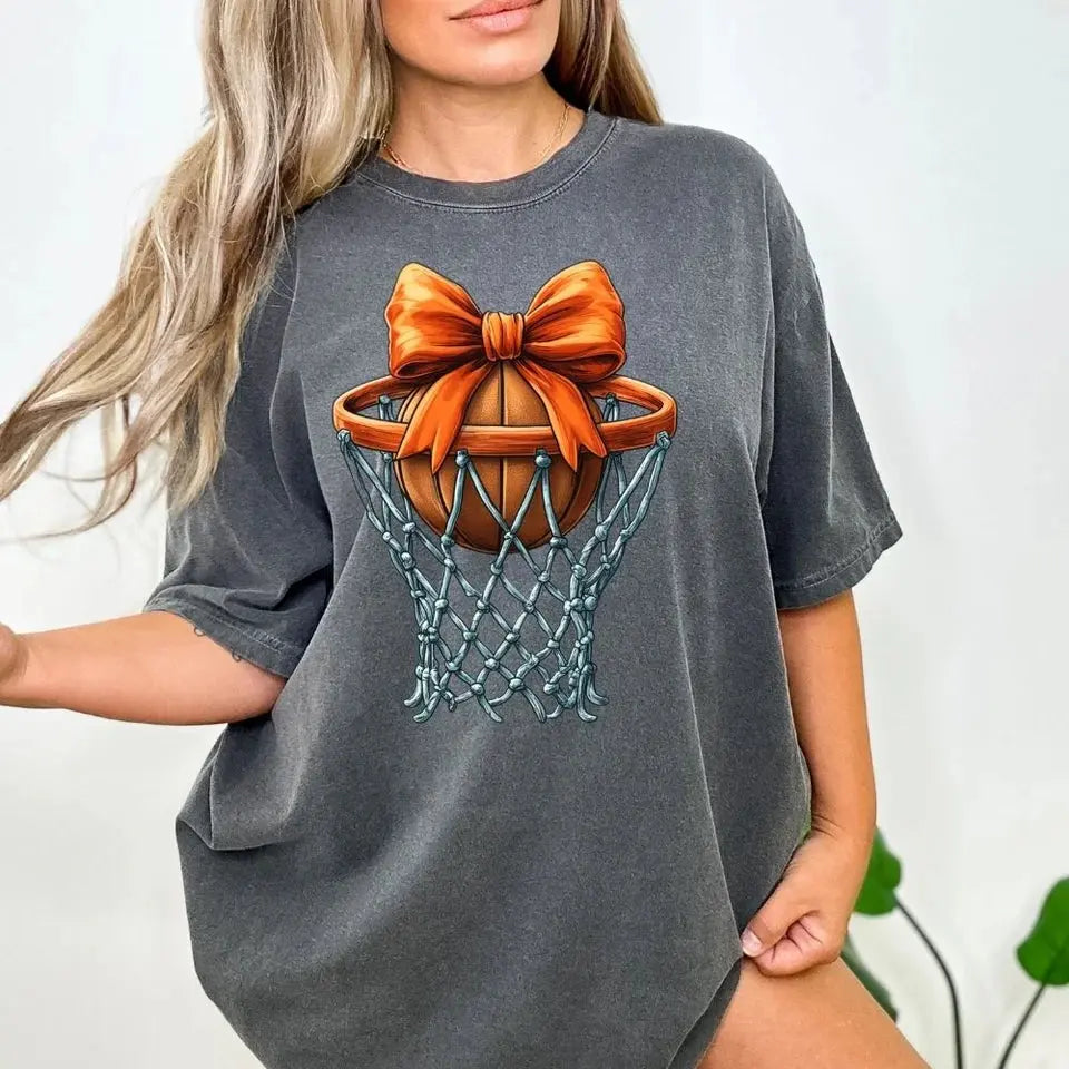 Basketball Bow Shirt | Basketball Game Day Graphic Tee K's Krafty Barn
