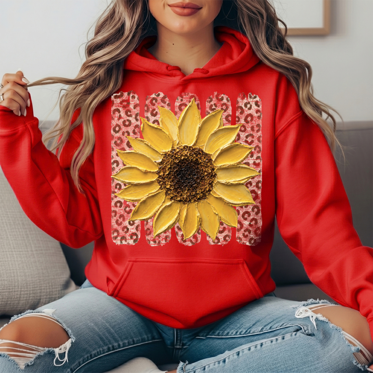 Sunflower Leopard Stripe Graphic Hoodie