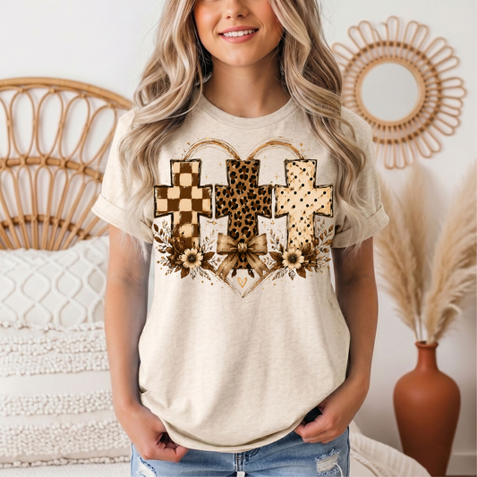 Christian Cross Trio Floral & Bow Graphic Tee