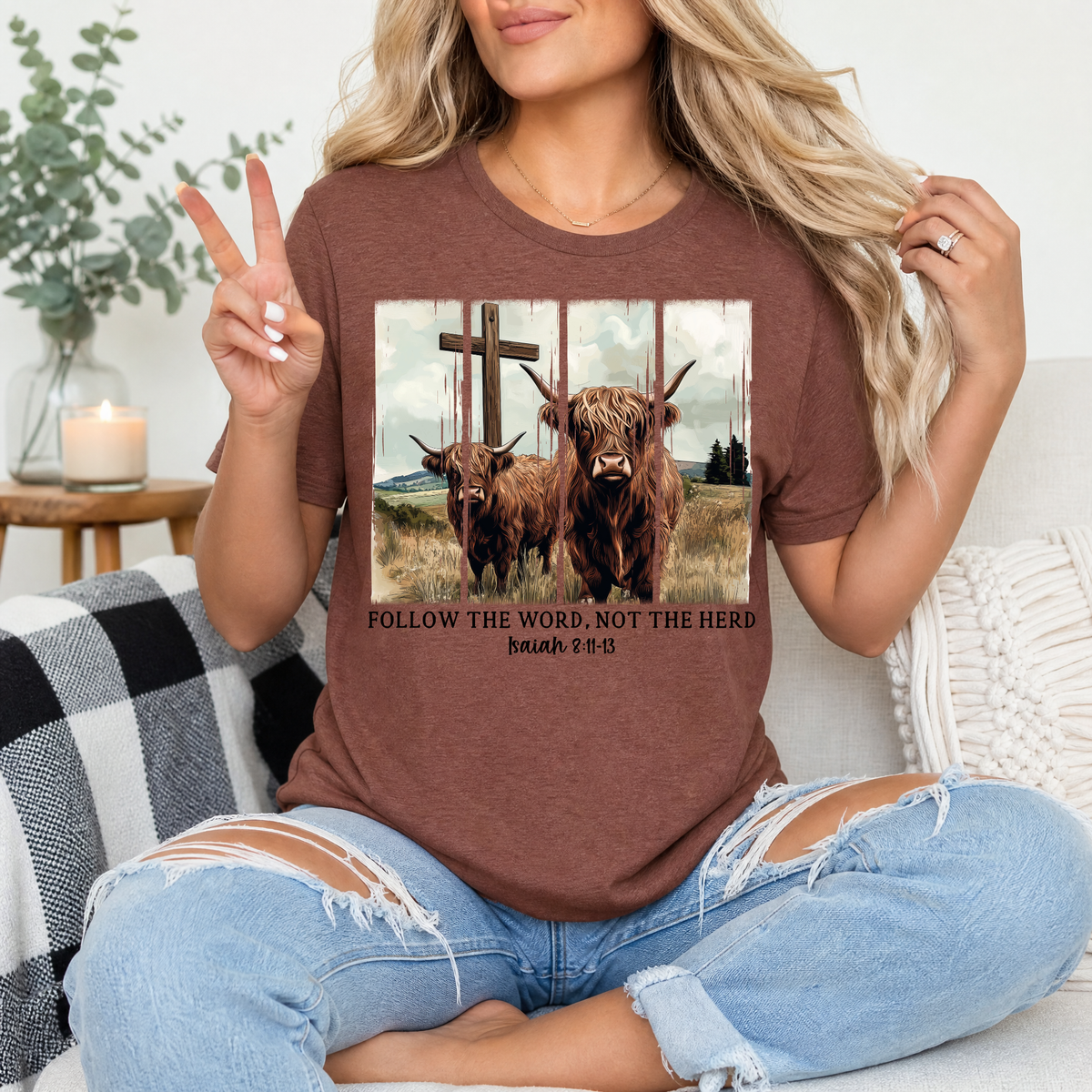 Follow the Word, Not the Herd Highland Cow Graphic Tee