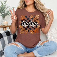 Mama Fall Leaves & Checkerboard Graphic Tee