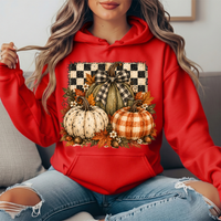 Rustic Fall Pumpkins Buffalo Check Bow Graphic Hoodie
