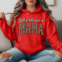 God Made Me a Mama Leopard Print Graphic Hoodie