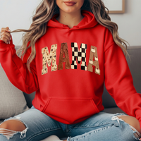 Mama Fall Floral, Checkerboard & Pumpkin Graphic Hoodie