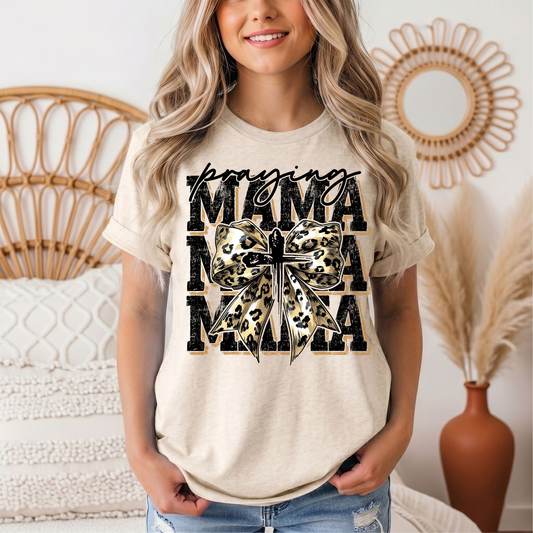 Praying Mama Leopard Bow & Cross Graphic Tee