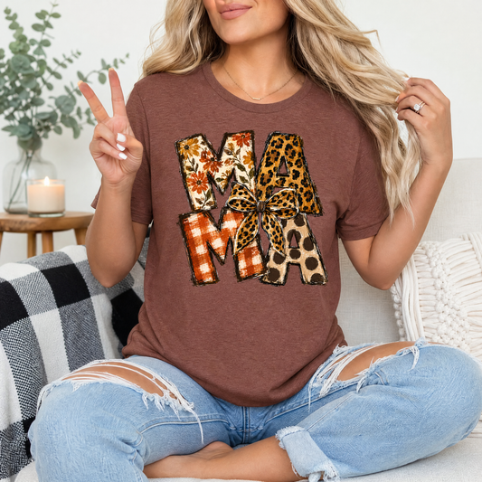 Fall Mama Floral & Leopard Bow Graphic Tee