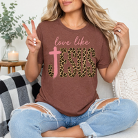 Love Like Jesus Leopard Print & Pink Cross Graphic Tee