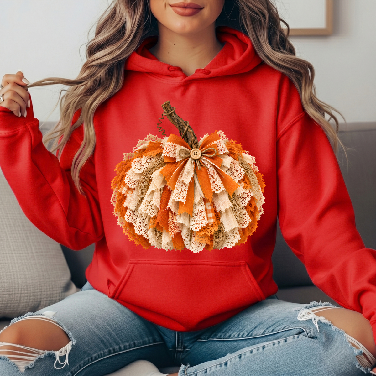 Rustic Lace & Burlap Pumpkin Graphic Hoodie