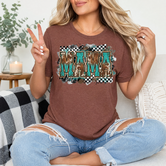 Western Mama Turquoise & Checkerboard Graphic Tee