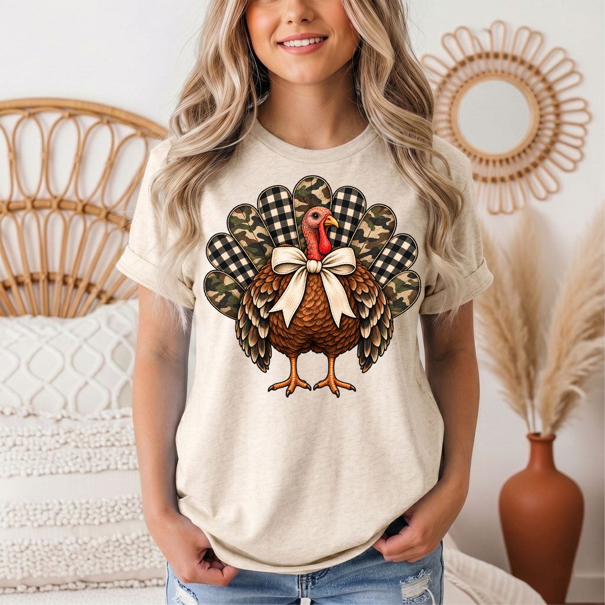 Camo & Buffalo Check Turkey Thanksgiving Graphic Tee