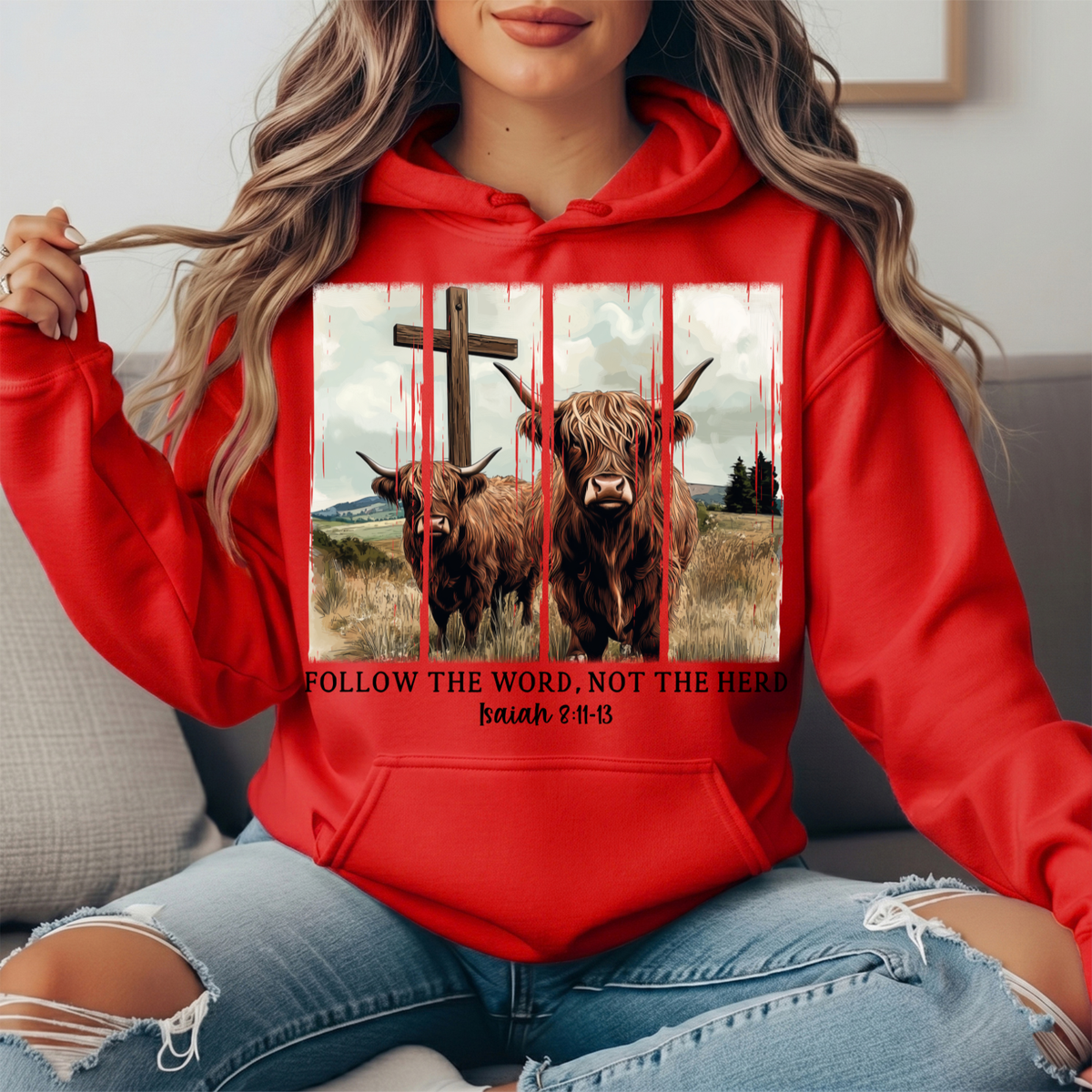 Follow the Word Not the Herd Highland Cow Graphic Hoodie