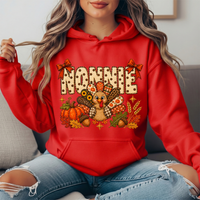 Nonnie Thanksgiving Patchwork Turkey Bow Graphic Hoodie