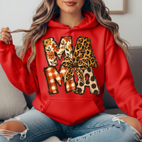 Mama Fall Patchwork & Leopard Bow Graphic Hoodie