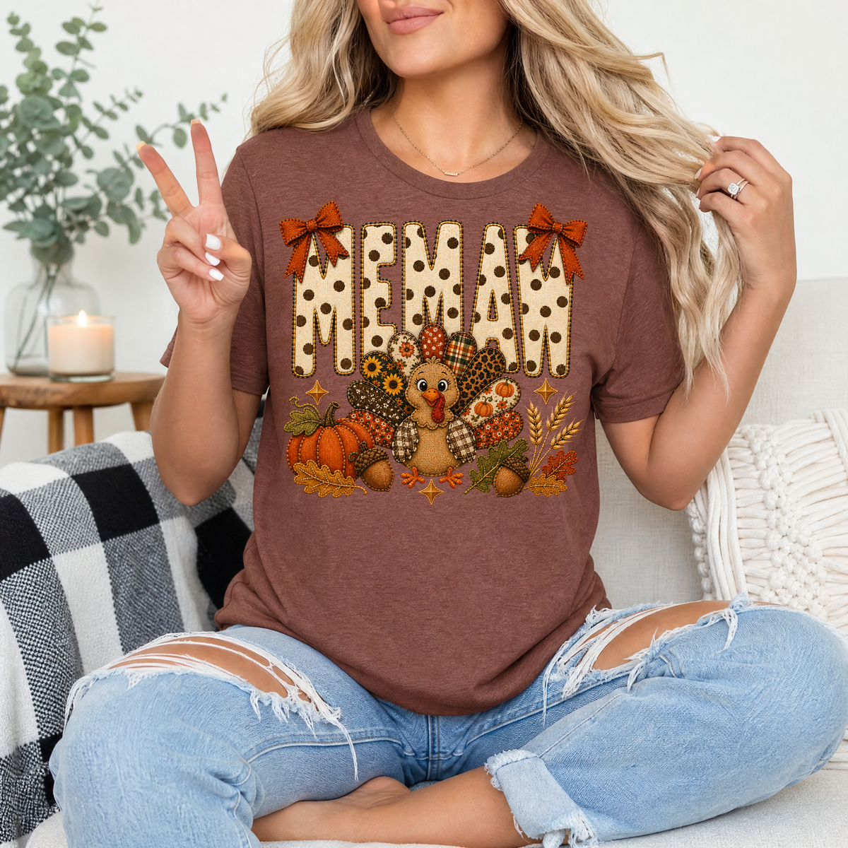 Memaw Thanksgiving Turkey & Bow Graphic Tee