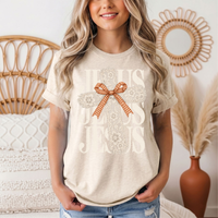 Jesus Lace Cross & Gingham Bow Christian Graphic Tee