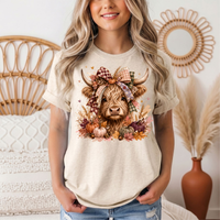 Fall Highland Cow Bow & Pumpkins Graphic Tee