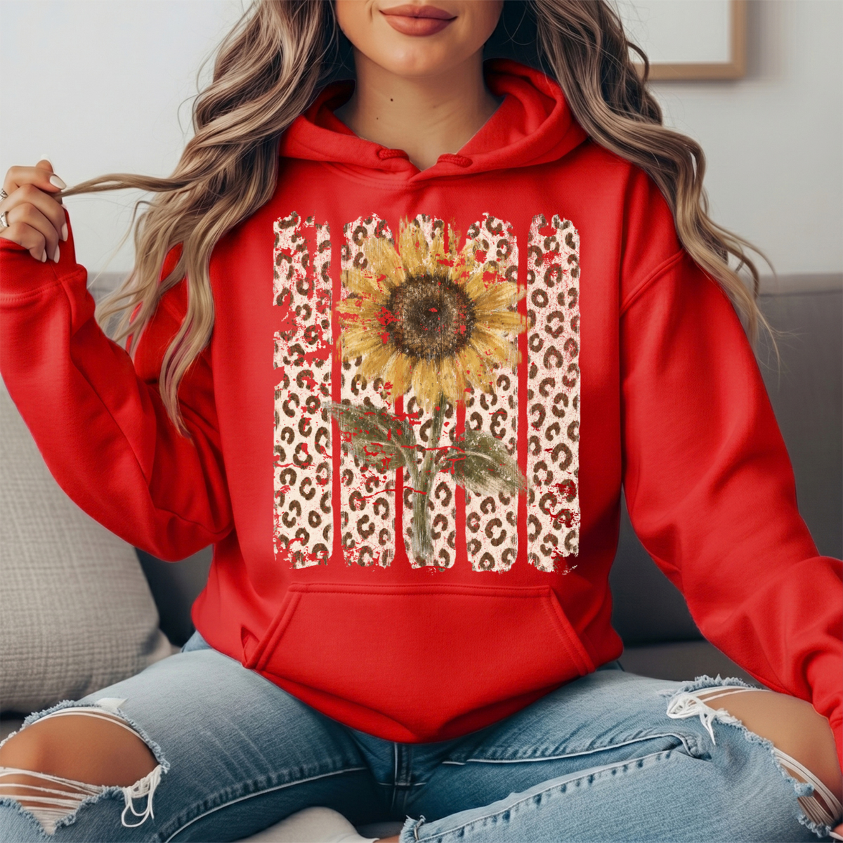 Sunflower Leopard Stripe Graphic Hoodie