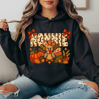 Nonnie Thanksgiving Patchwork Turkey Bow Graphic Hoodie