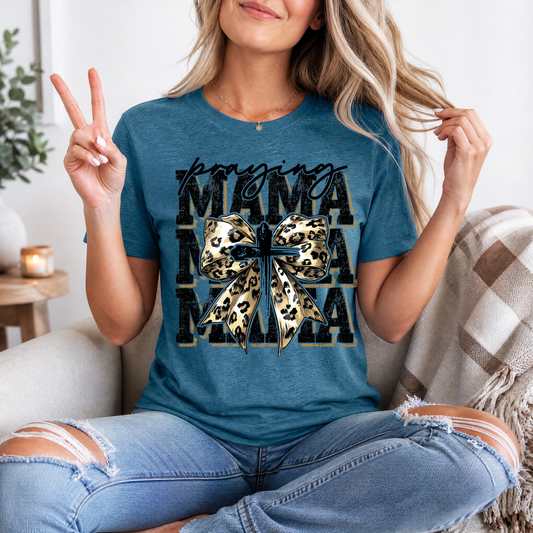 Praying Mama Leopard Bow & Cross Graphic Tee