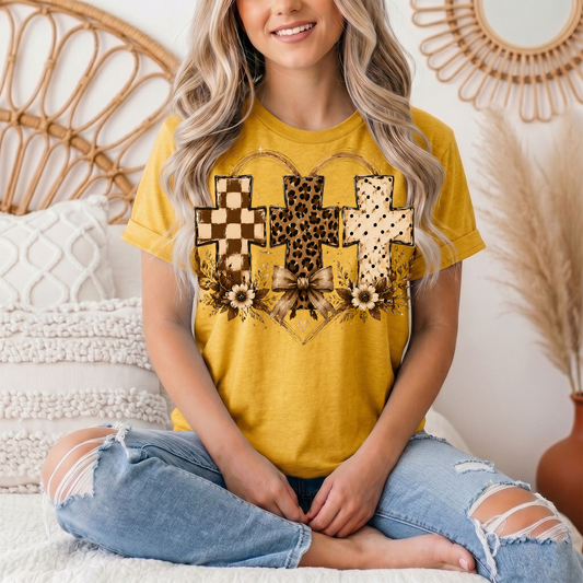 Christian Cross Trio Floral & Bow Graphic Tee