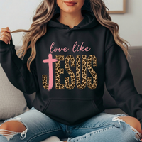 Love Like Jesus Leopard Print Cross Graphic Hoodie
