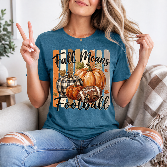 Fall Means Football Pumpkin Graphic Tee