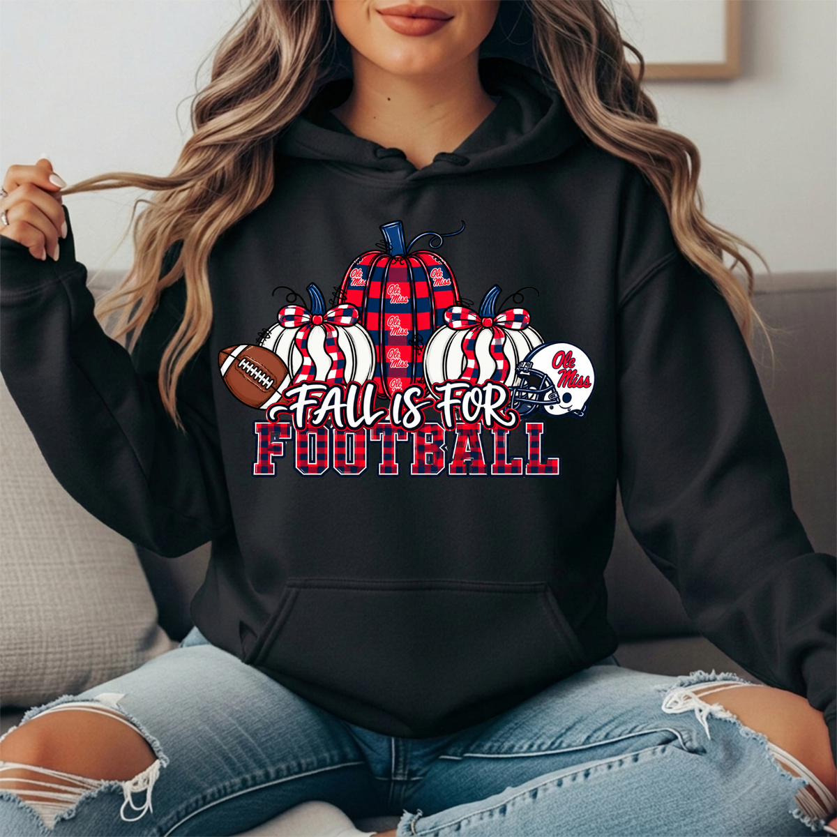Ole Miss Fall Is for Football Pumpkin Graphic Hoodie