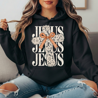 Jesus Floral Lace Cross & Gingham Bow Graphic Hoodie