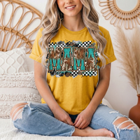 Turquoise & Cow Print Mama Western Graphic Tee