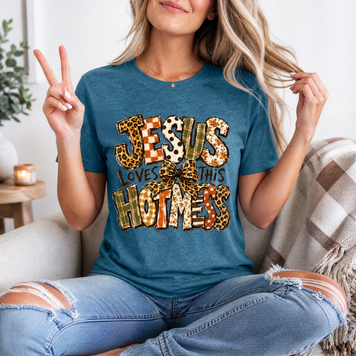 Jesus Loves This Hot Mess Christian Graphic Tee