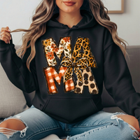 Mama Fall Patchwork & Leopard Bow Graphic Hoodie