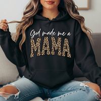 God Made Me a Mama Leopard Print Graphic Hoodie
