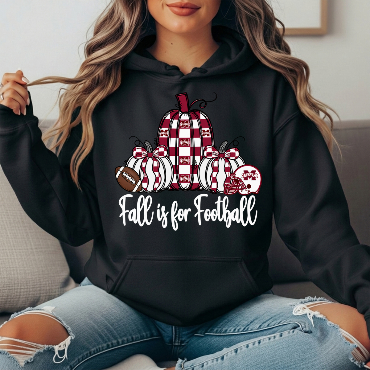 Mississippi State Fall Is for Football Pumpkin Graphic Hoodie