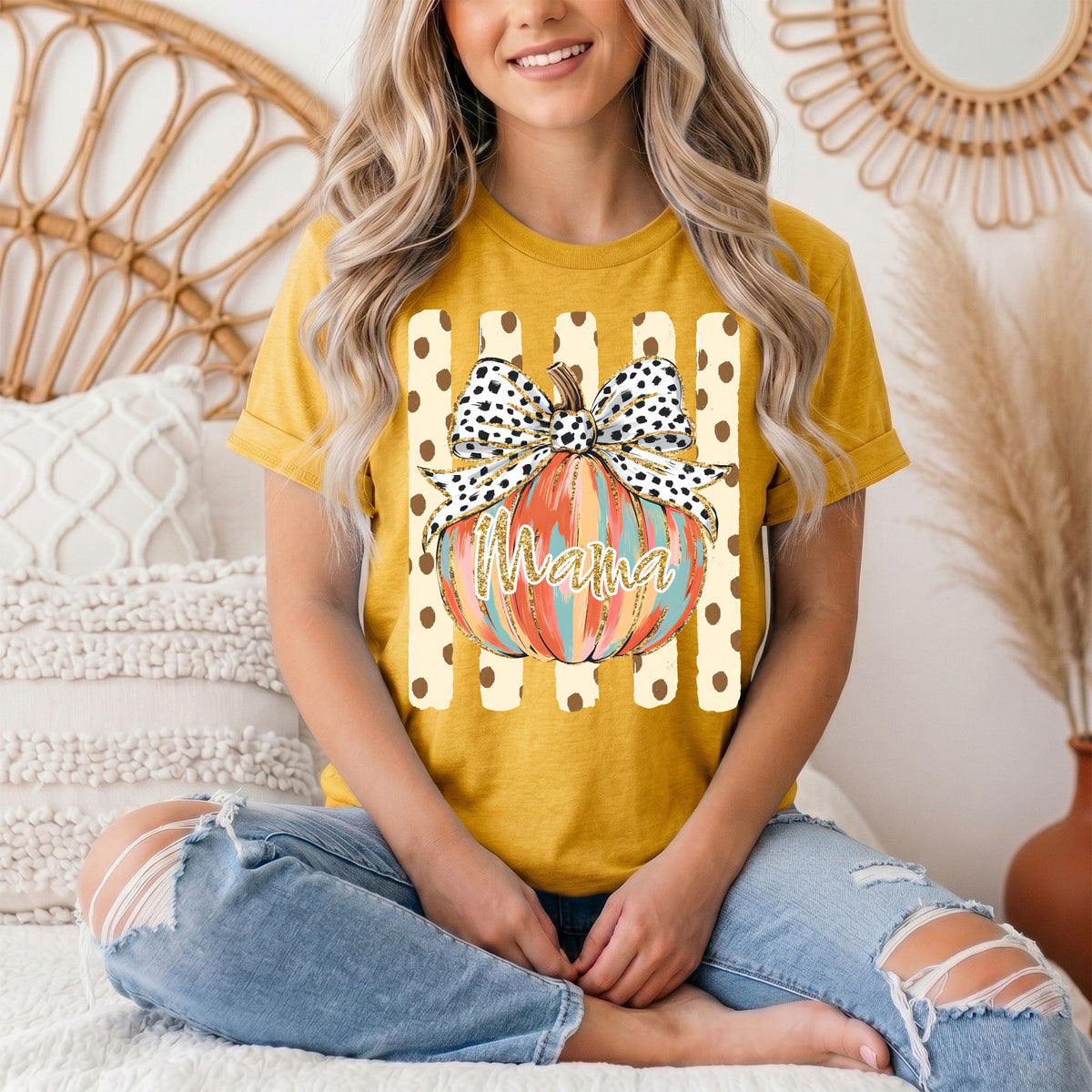 Mama Pumpkin & Spotted Bow Fall Graphic Tee