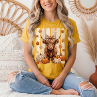 Fall Highland Cow Leopard Bow & Pumpkin Graphic Tee