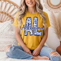 Alabama Blue Floral AL Graphic Tee