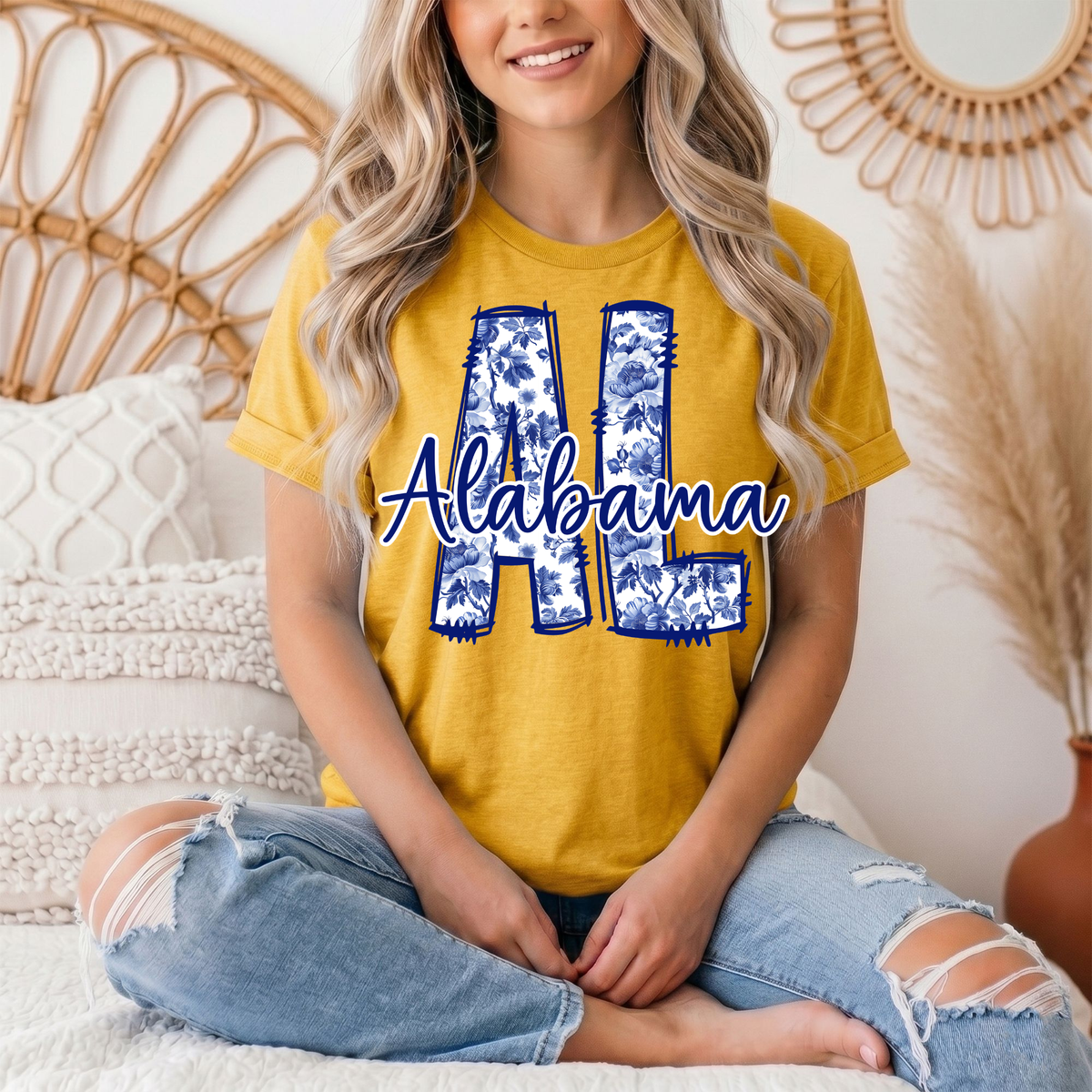 Alabama Blue Floral AL Graphic Tee