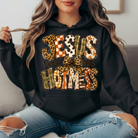 Jesus Loves This Hot Mess Leopard Bow Graphic Hoodie