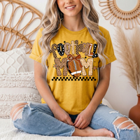 Football Mom Mixed Print Bow & Checkerboard Graphic Tee