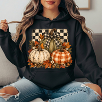 Rustic Fall Pumpkins Buffalo Check Bow Graphic Hoodie