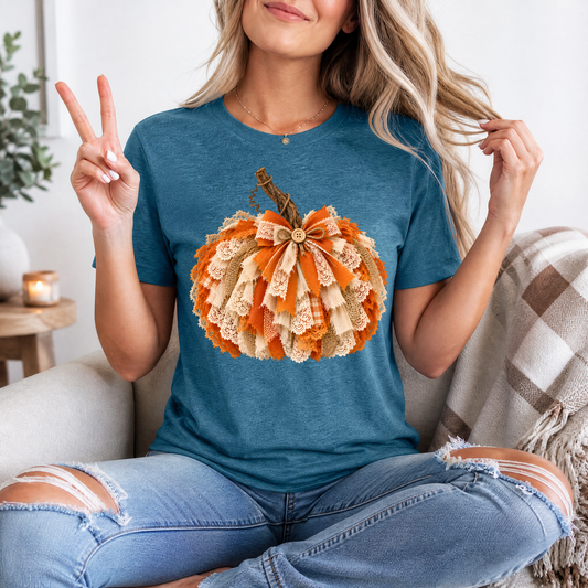 Rustic Lace & Ribbon Pumpkin Graphic Tee