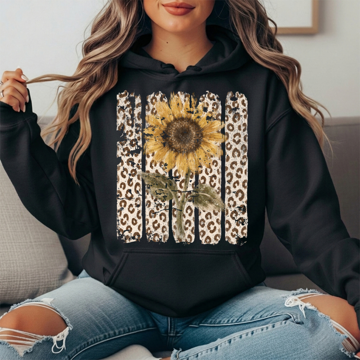 Sunflower Leopard Stripe Graphic Hoodie