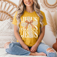Jesus Lace Cross & Gingham Bow Christian Graphic Tee