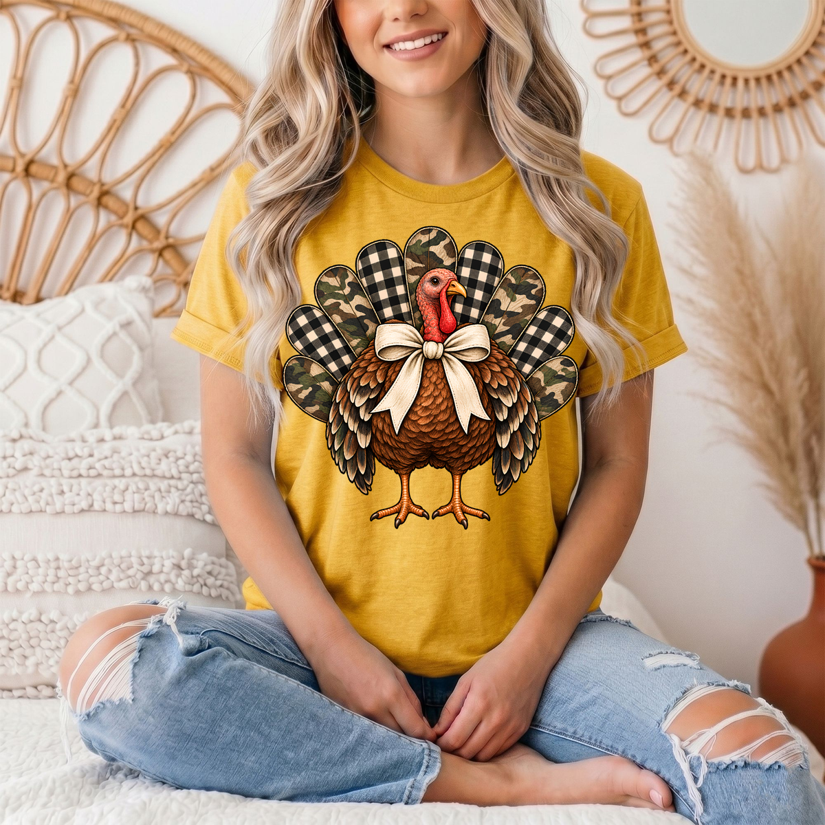 Camo & Buffalo Check Turkey Thanksgiving Graphic Tee