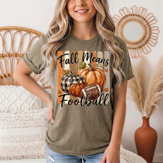 Fall Means Football Pumpkin Graphic Tee