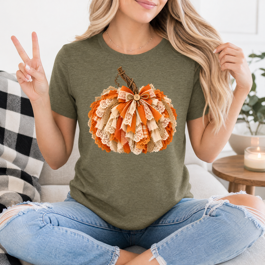 Rustic Lace & Ribbon Pumpkin Graphic Tee