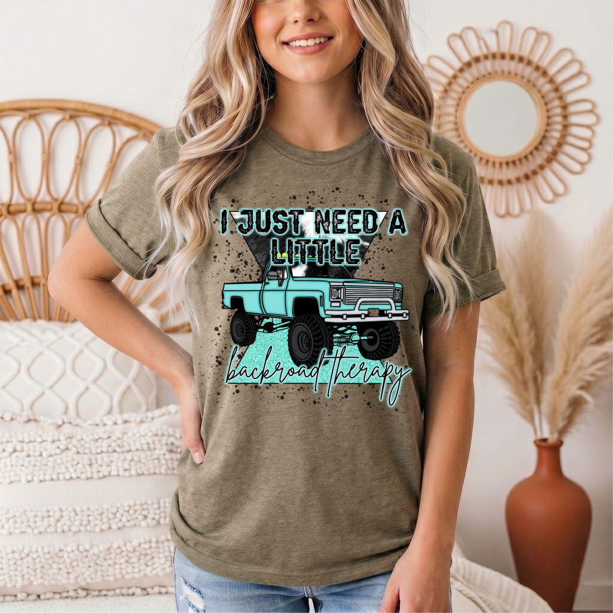 Backroad Therapy Turquoise Truck Graphic Tee