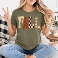 Fall Floral, Checkerboard & Pumpkin Graphic Tee