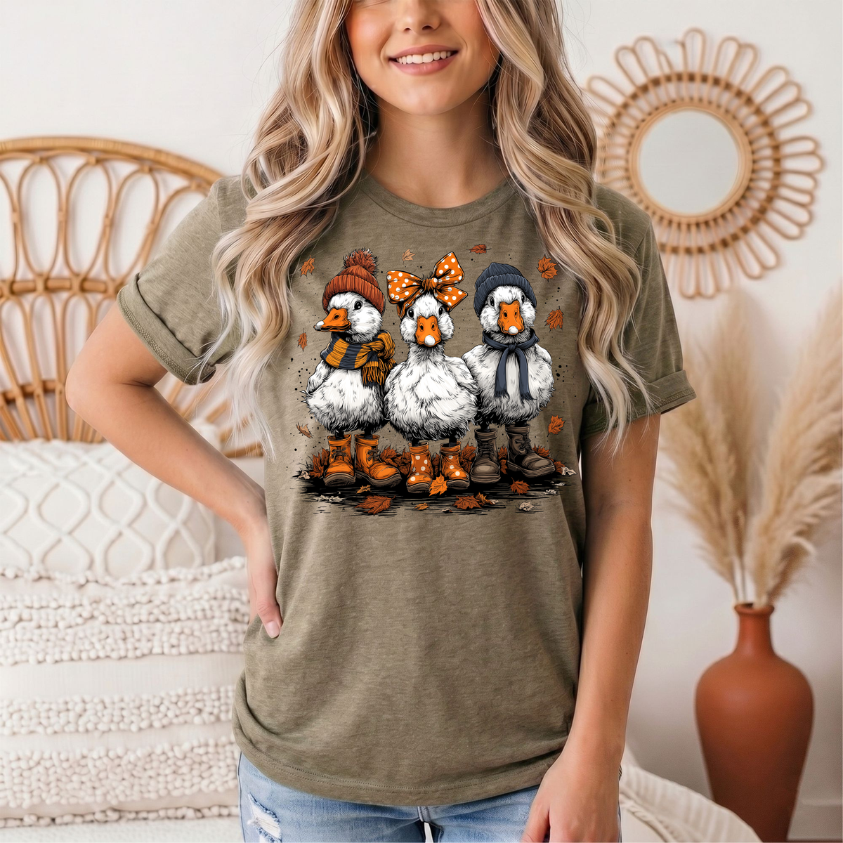 Autumn Duck Trio Boots & Bow Graphic Tee